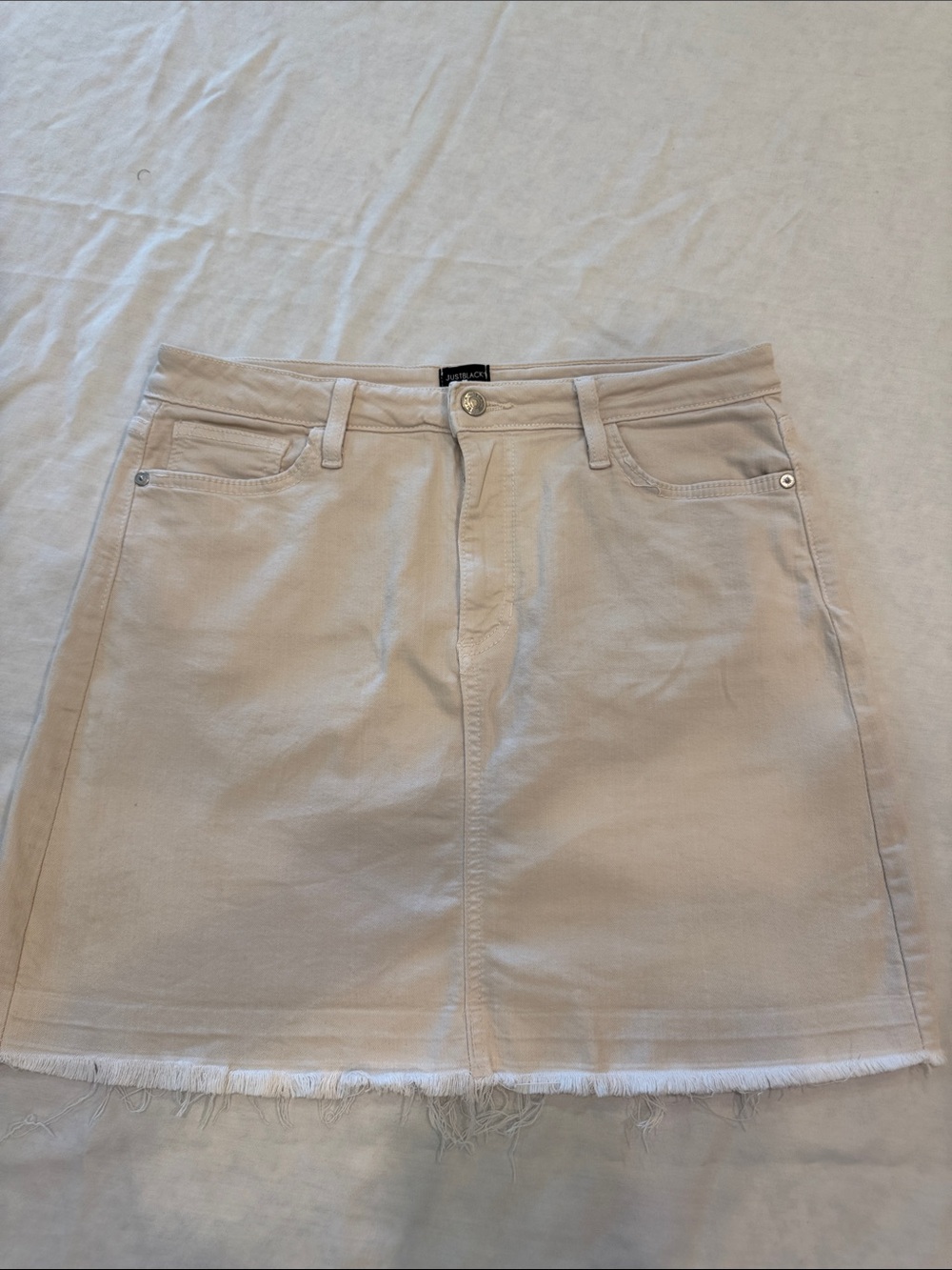 Just Black Cream Frayed-Hem Mini Skirt